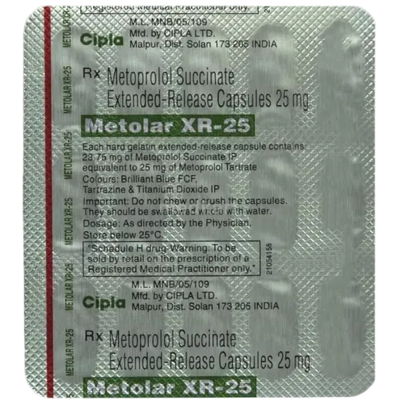 metolar xr 25mg capsule 15's